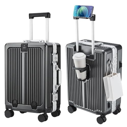 Aluminum Frame Carry On Luggage with Front Pocket, Graphite - color: Graphite, size: 20 Inch