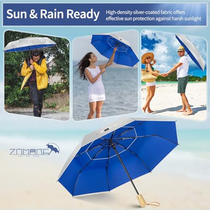 ZOMAKE UV Umbrella for Sun Protection, Travel Compact Sun Umbrellas 46Inch - color: B:Silver,Blue a