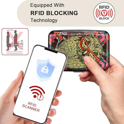 ELFISH RFID Aluminum Wallet Credit Card Protector Case Holder for Men Women - color: Cute Owl