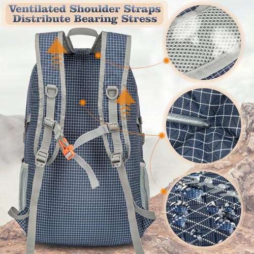 ZOMAKE Lightweight Packable Backpack 30L, Foldable Travel Hiking Daypack - color: B-plaid Royal Blue, size: 30L
