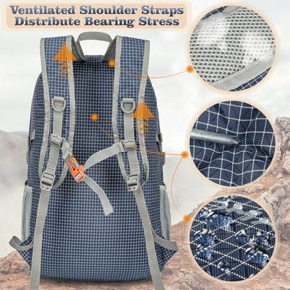 ZOMAKE Lightweight Packable Backpack 30L, Foldable Travel Hiking Daypack - color: B-plaid Royal Blue, size: 30L