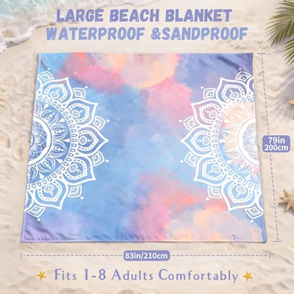 AlphaBeing Beach Blanket Waterproof Sandproof, Extra Large Beach Mat - color: Mandala, size: 79“×83”