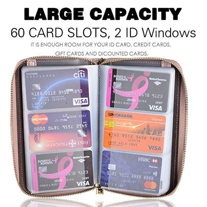 Easyoulife Credit Card Holder Wallet Womens Zipper Leather Case Purse RFID Blocking - color: Rose Gold