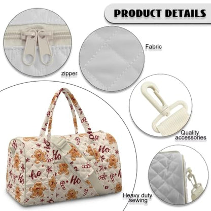 Youngerbaby Gingerbread Man Quilted Duffle Bag for Christmas Overnight - color: Gingerbread Candy Cream