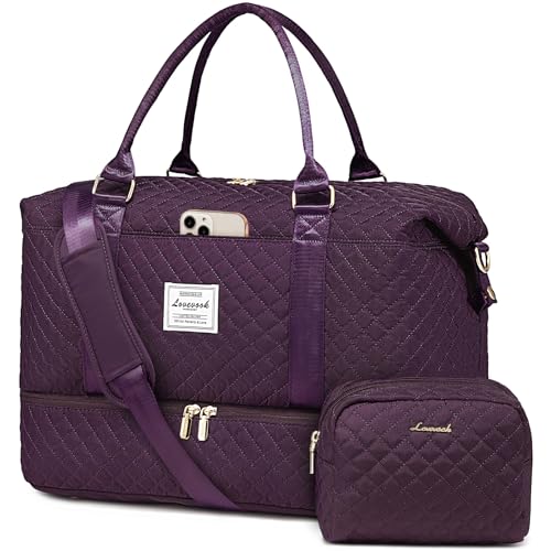LOVEVOOK Travel Duffle Bag,Weekender Bags for Women with Shoe Compartment - color: Dark Purple-c, size: Large-2 Pcs