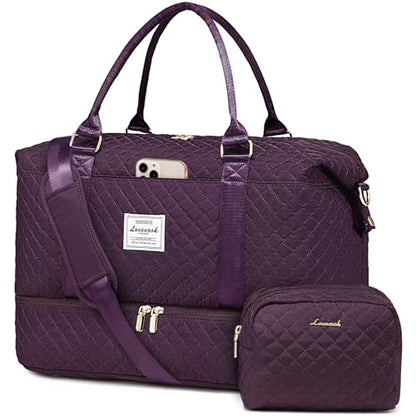 LOVEVOOK Travel Duffle Bag,Weekender Bags for Women with Shoe Compartment - color: Dark Purple-c, size: Large-2 Pcs