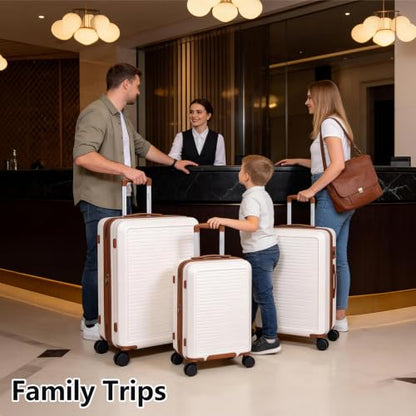 OUZZO Expandable Luggage Sets 5 Piece PC Hardshell Lightweight 20/24/28‘’ - color: white, size: 3 Piece Set-20"/24"/28"