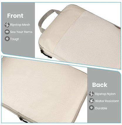 Compression Travel Packing Cubes with White Mesh, Apricot, 4Pcs - color: Apricot, size: Set of 4