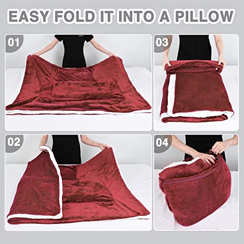 Catalonia Sherpa Wearable Blanket with Sleeves Arms - color: Wine