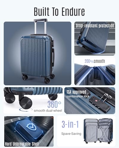 LIGHT FLIGHT 3 Pieces Luggage Sets with Spinner Wheels Hardshell TSA Lock - color: Crimson Purple