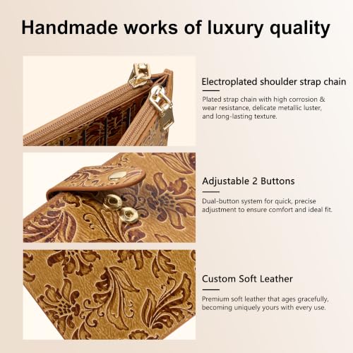 Travelambo Womens Leather Bifold Wallet, Slim RFID Blocking Card Holder - color: Brown Flower