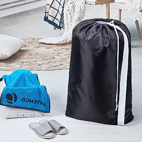 HOMEST 2 Pack XL Nylon Laundry Bag with Strap, Large Dirty Clothes Organizer, Easy Fit a Laundry Hamper or Basket, Can Carry Up to 4 Loads of Laundry, Black and Sky Blue - color: (2 pack) Black and Sky Blue
