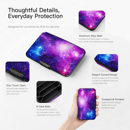 Credit Card Holder RFID Aluminum card case Wallet purple starry mini Wallet - color: Cosmic Galaxy