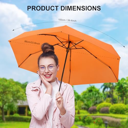 Mini Umbrella for Travel with Case Small Compact Sun Rain Tiny for Purse - color: 1503.Orange