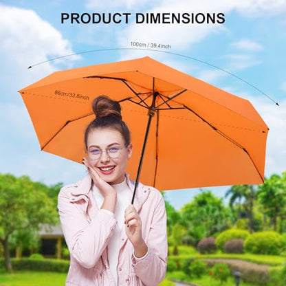 Mini Umbrella for Travel with Case Small Compact Sun Rain Tiny for Purse - color: 1503.Orange