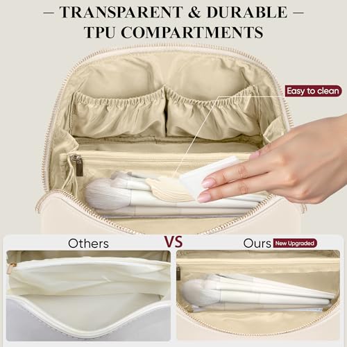 Travel Makeup Bag, Open Flat Cosmetic Bag for Women, Medium Beige - color: Beige, size: Medium
