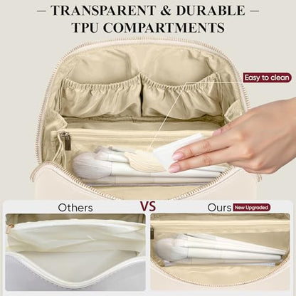 Travel Makeup Bag, Open Flat Cosmetic Bag for Women, Medium Beige - color: Beige, size: Medium