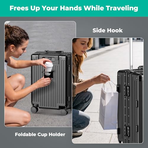 24 Inch Checked Luggage, Hardside Suitcase with TSA Lock - color: Black, size: 24 Inch
