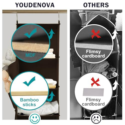 YOUDENOVA Hanging Closet Organizer and Storage, 6-Shelf, Brown - color: Brown
