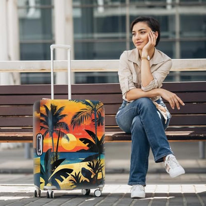 Tropical Sunset Luggage Cover – Stretchable Suitcase Protector with Beach, Palm Tree & Sunset Design – Fits 32-34 Inch Luggage – Durable & Scratch-Resistant Travel Cover with Zipper Access,XL - color: 33, size: XL(32"-34" Suitcase)