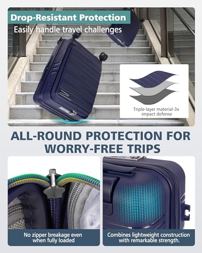 RAINSMORE Expandable Carry on Luggage 20 Inch, Airline Approved Carry on Suitcase with Front Pocket&Laptop Compartment, Hardshell Rolling Travel Luggage with Spinner Wheels,Royal Blue - color: Royal Blue