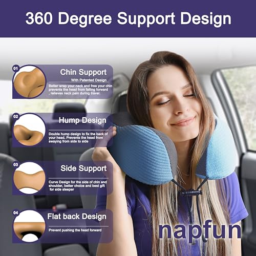 napfun Neck Pillow for Travel, Memory Foam Airplane Pillow, Sky Blue - color: Sky Blue