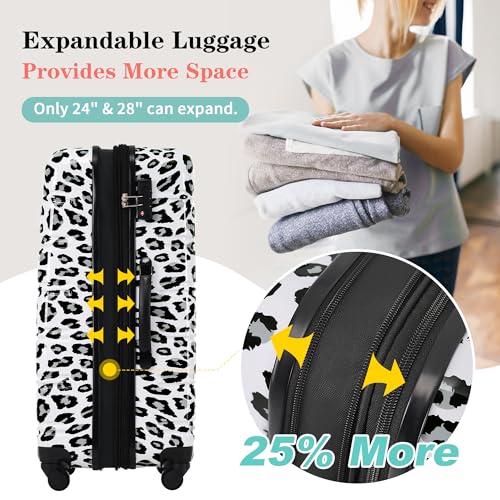 Merax 3-Piece Luggage Set,Leopard Print Hardshell Suitcases.White+Black - color: White+Black Leopard, size: 3 Piece(20/24/28)