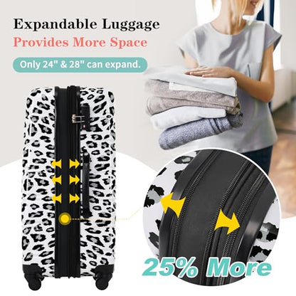 Merax 3-Piece Luggage Set,Leopard Print Hardshell Suitcases.White+Black - color: White+Black Leopard, size: 3 Piece(20/24/28)