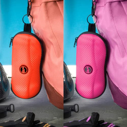 BLUPOND Sunglasses Case Semi Hard EVA Shell with Metal Hanging Hook Belt Clip Sun Glasses Storage - color: Pink/Orange
