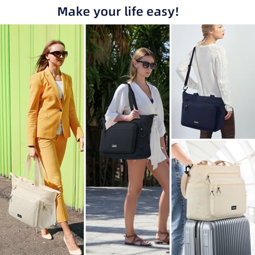 HanTrip Large Laptop Tote Bag with Luggage Sleeve for Travel Work, Black - color: Black
