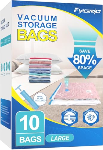 Fygrip 80% Space Saver Vacuum Storage Bags with Hand Pump, 10 Large