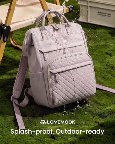 LOVEVOOK Laptop Backpack Women Quilted Teacher Nurse Work Backpack Purse - color: Cray Pink, size: 15.6 inch-Cup