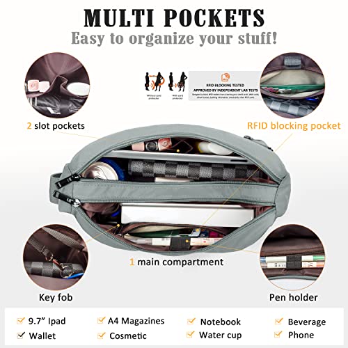 VOLGANIK ROCK RFID Purses for Women Fabric Nylon Multi Pocket Crossbody Bag Ladies Travel Handbag - color: Silver Grey, size: Standard