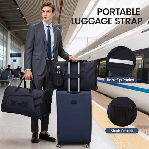 2-in-1 Rolling Garment Bag w/Wheel,Lightweight/Waterproof - color: Navy
