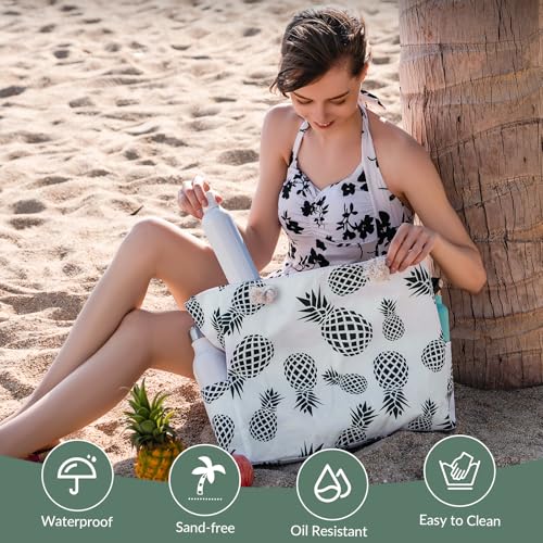 Clothirily Beach Bag for Women, Large Beach Tote Bag Waterproof with Zipper - color: Pineapple