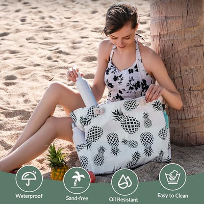 Clothirily Beach Bag for Women, Large Beach Tote Bag Waterproof with Zipper - color: Pineapple