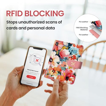 Passport Holder for Travel, RFID Blocking Wallet with Magnetic Closure - color: Z-Garden