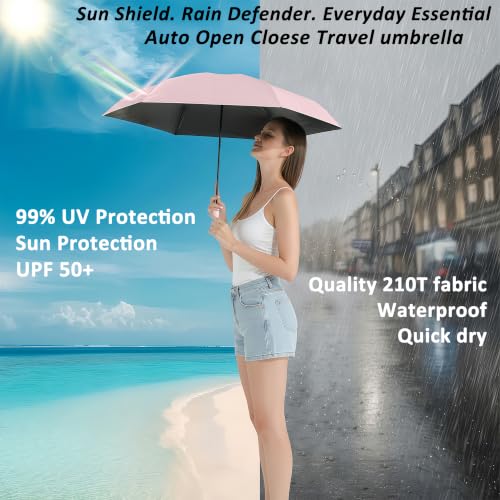 BAODINI Small UV Protection Travel Umbrella Compact for Rain and Sun UPF 50+ Windproof Portable 42 inch Umbrella for Women and Men - color: B-2 Pack-Pink & Black