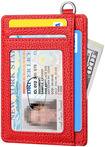 FurArt Slim Minimalist Wallet RFID Credit Card Holder for Men - color: Litchi Cerise