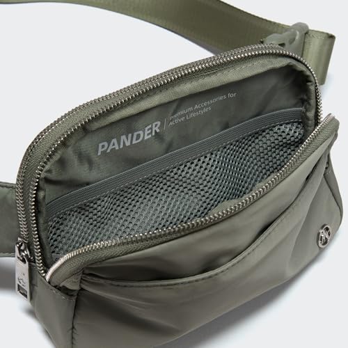 Pander Nylon Fanny Pack Belt Bag for Women with 5 Zipper Pockets - color: Grey Sage