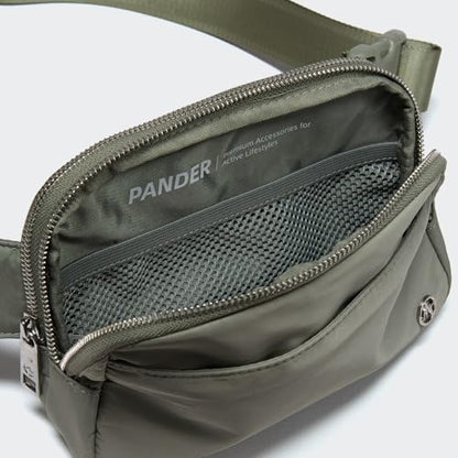 Pander Nylon Fanny Pack Belt Bag for Women with 5 Zipper Pockets - color: Grey Sage