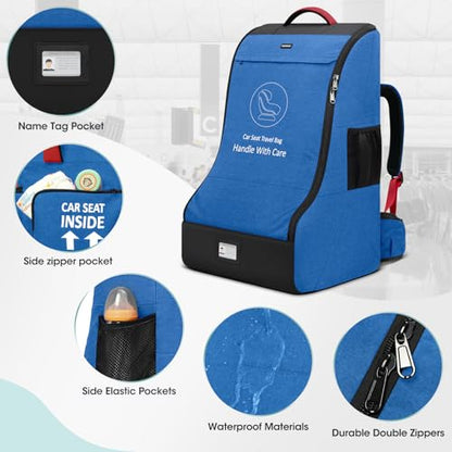 RAINSMORE Padded Car Seat Travel Bag for Airplane Car Seat Backpack, Blue - color: Blue&Black