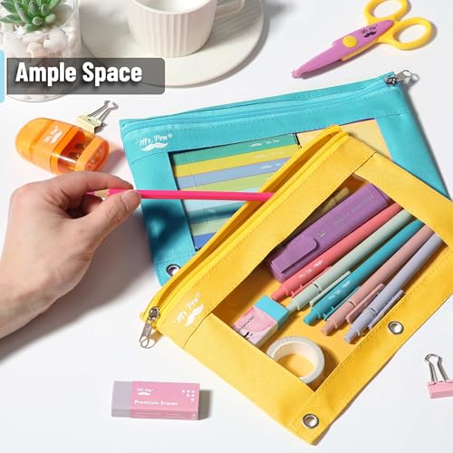 Mr. Pen- Pencil Pouch for 3 Ring Binder, 2 Pack, 10"x6.75", Smooth Zipper - color: Lagoon and Yellow, size: 2 Pack