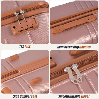 Cosbarn Luggage Sets 5 Piece, Hardshell Suitcase with Spinner Wheels - color: Rosegold
