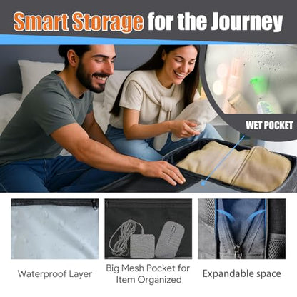 55L Travel Backpack, Carry On Backpack Fits 18.4-19" Laptop, Grey - color: Grey, size: 18.4 inch (22"x14"x10")