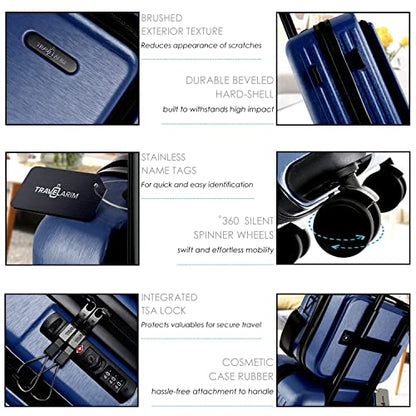 TRAVELARIM 20 Inch Carry On Luggage 22x14x9 Airline Approved Suitcase - color: Navy, size: Carry-on 20 Inch