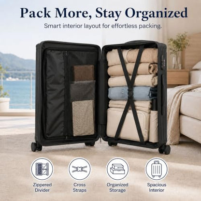 3 Piece Hardside Luggage Set with Spinner Wheels, TSA Lock, Lavender - color: black