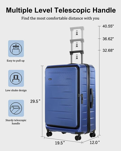 CENSIEN Expandable Checked Luggage, 28 Inch Top Opening Trunk Suitcases - color: Navy Blue, size: 28 Inch EXT