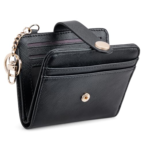 POIUGOYA Slim Wallet for Women RFID Card Holder Keychain - color: Classic Black