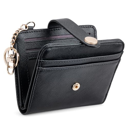 POIUGOYA Slim Wallet for Women RFID Card Holder Keychain - color: Classic Black